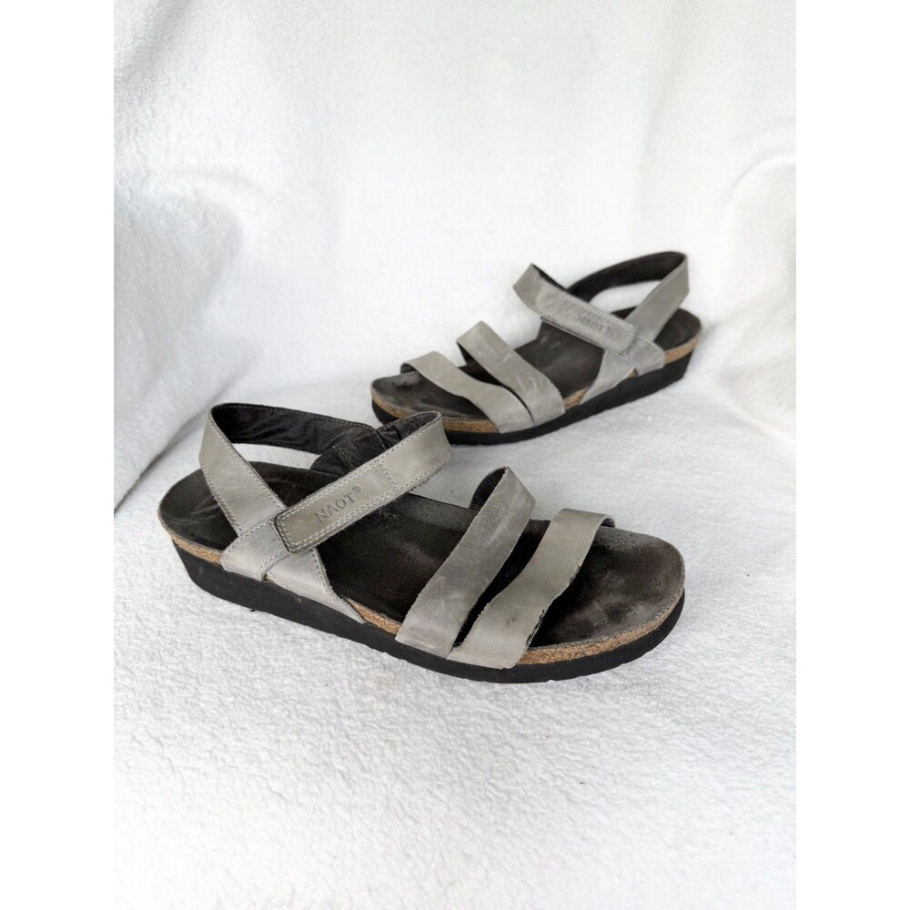 Naot Kayla Womens 7.5 Slate/Gray Leather Comfort Sandals Hook Loop Adjustable